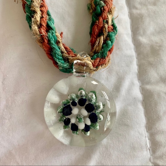 Handmade Hemp and Blown Glass Statement Necklace - Picture 3 of 8